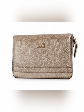 Michael Kors Metallic Gold Pebbled Leather Zip Around Card Coin Wallet.